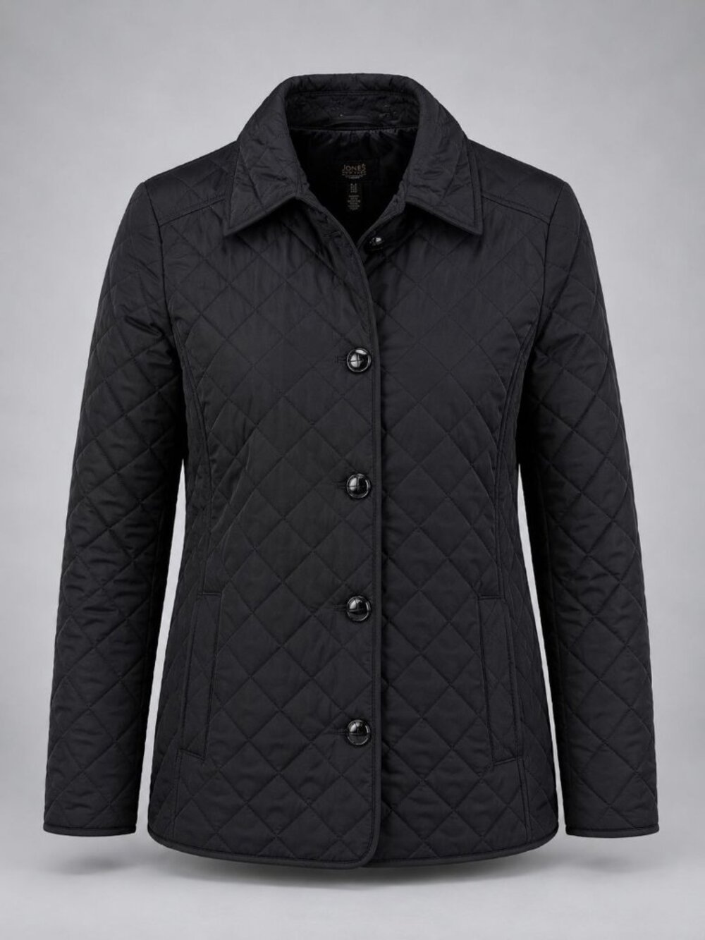 Jones New York Women's Small Quilted Jacket Black Snap Button Coat - NWT
